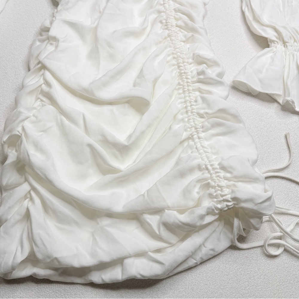 ✨NWT•Mistress Rocks | ‘ITS A WRAP’ White Draped Shirt Dress - Picture 3 of 14